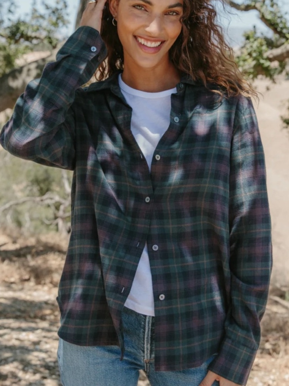 Jenni Kayne Classic Flannel Shirt in Forest Plaid Women’s Size Small